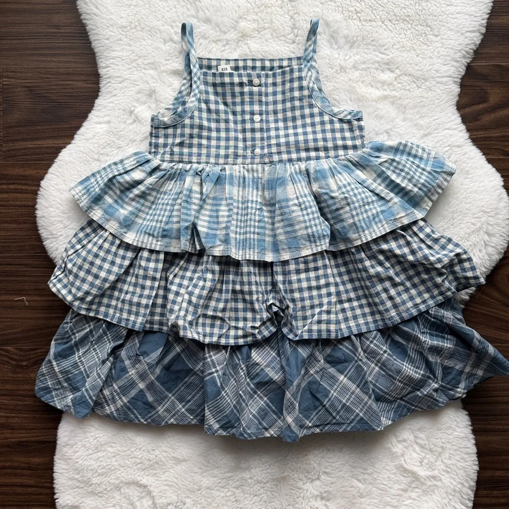 NWT Ralph Lauren Baby Gingham Madras Tiered Ruffle Cotton Dress BlueWhite 24 mos
